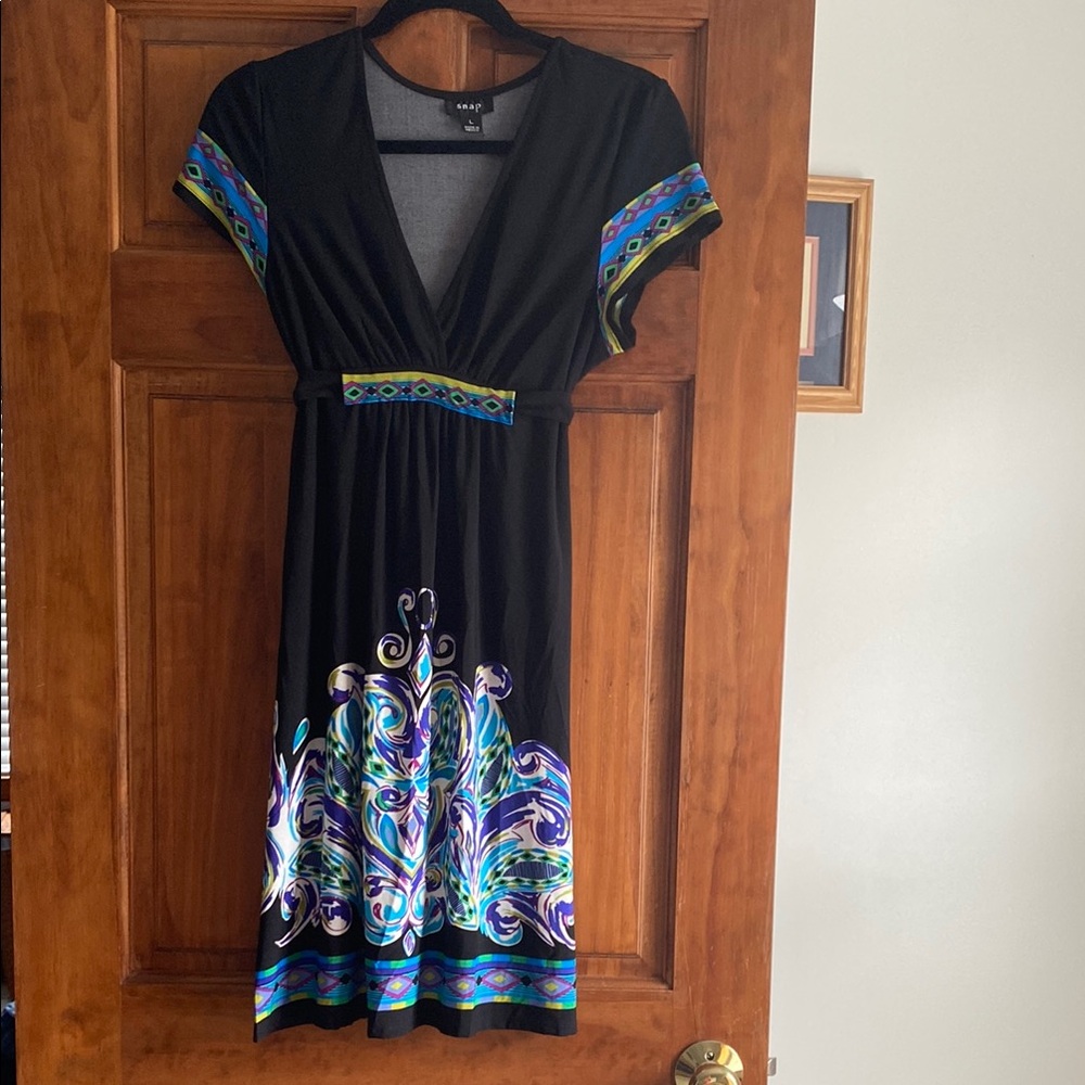 Snap Blue and Black Flutter Sleeve Midi Sundress